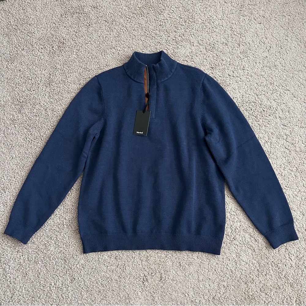 Marled Navy Blue Knit Quarter Zip Sweater Mens S